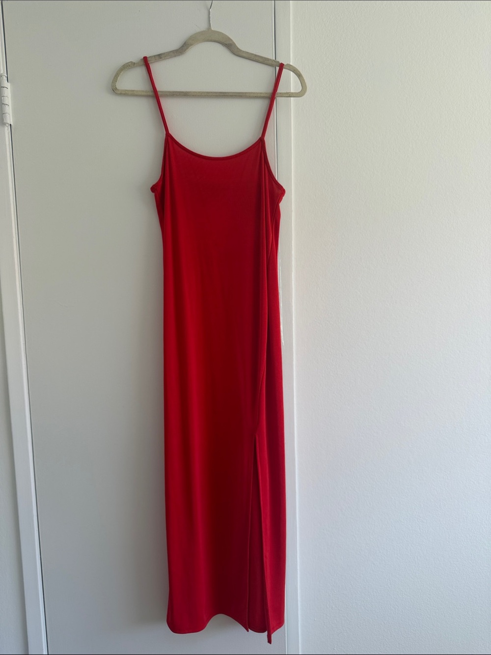 Something Navy Red Slip Maxi Dress with Spaghetti Straps